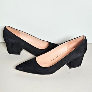 J.Crew Laney Black Suede Pointy Block Heel Pump Career Classic Women's 6